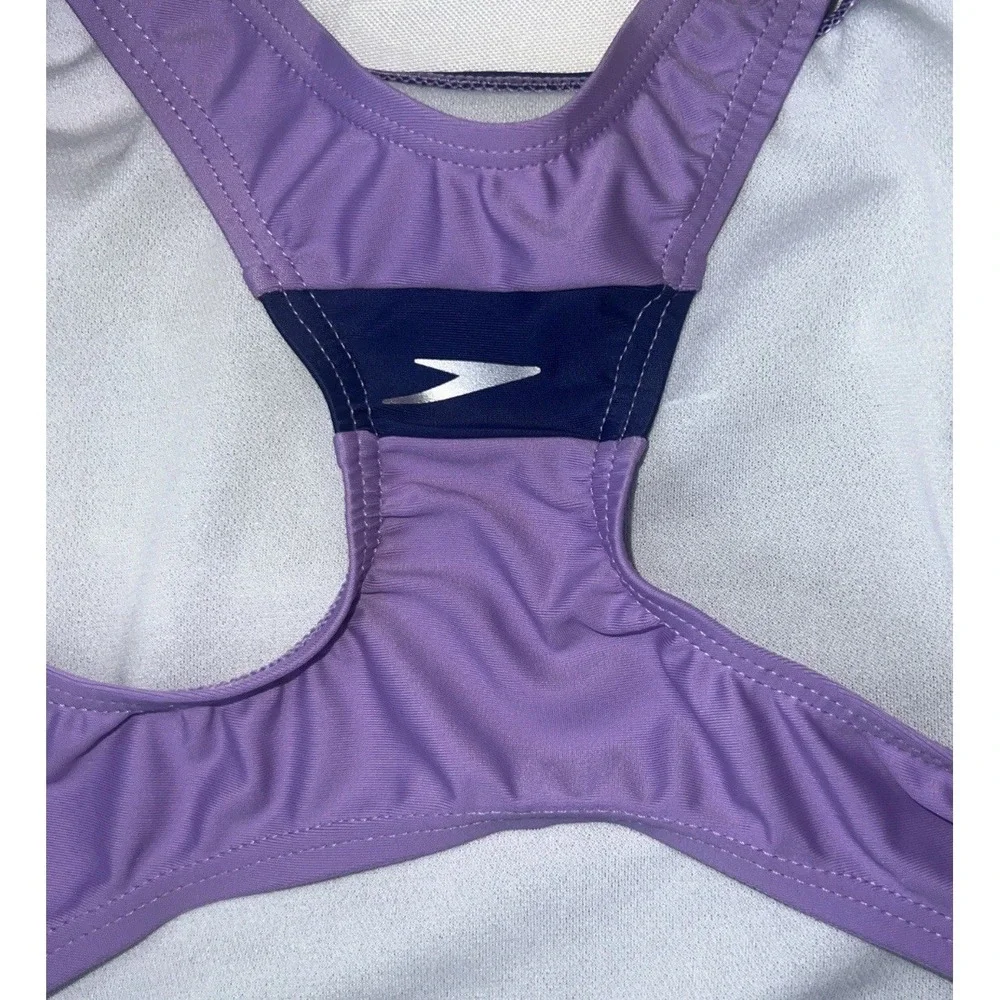 NWT Speedo Girl's Swimsuit One Piece Infinity Splice Thick Strap Sweet Taro Sz 8